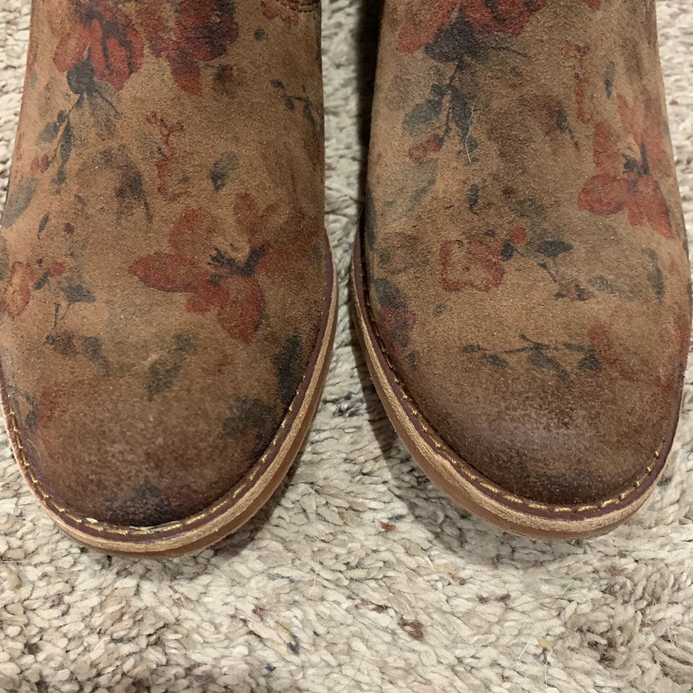 Sofft Brown Suede Ankle Booties with Subtle Floral Print - Picture 2 of 7